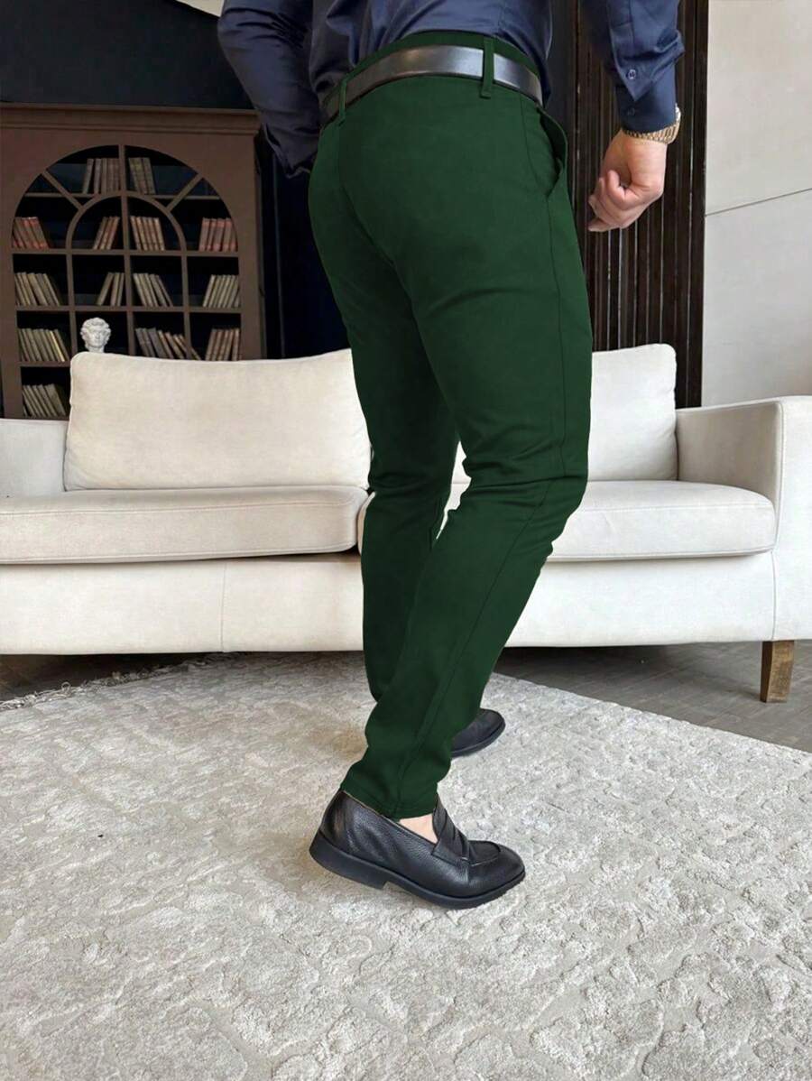 Manfinity Mode Men's Plain Pocket Minimalist Suit Pants, Casual Everyday Wear, Old Money Style