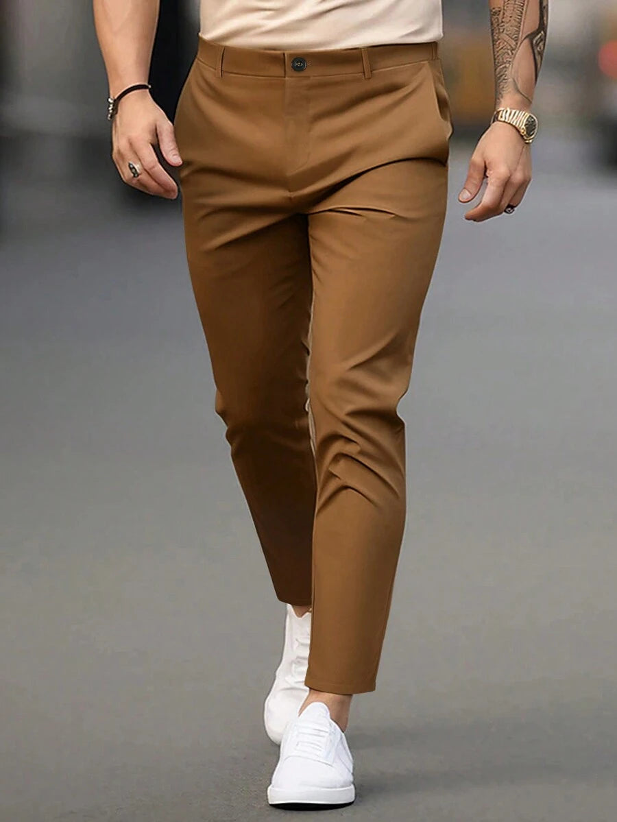 Manfinity Mode Men's Solid Color Zipper-Fly Straight Pants With Built-In Zipper Pocket