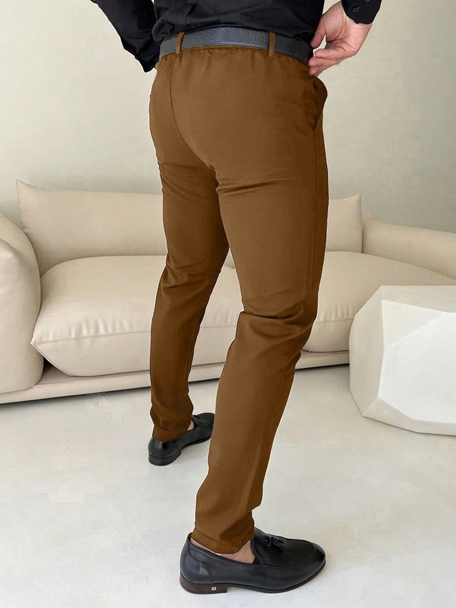 Manfinity Mode Men's Solid Color Zipper-Fly Straight Pants With Built-In Zipper Pocket
