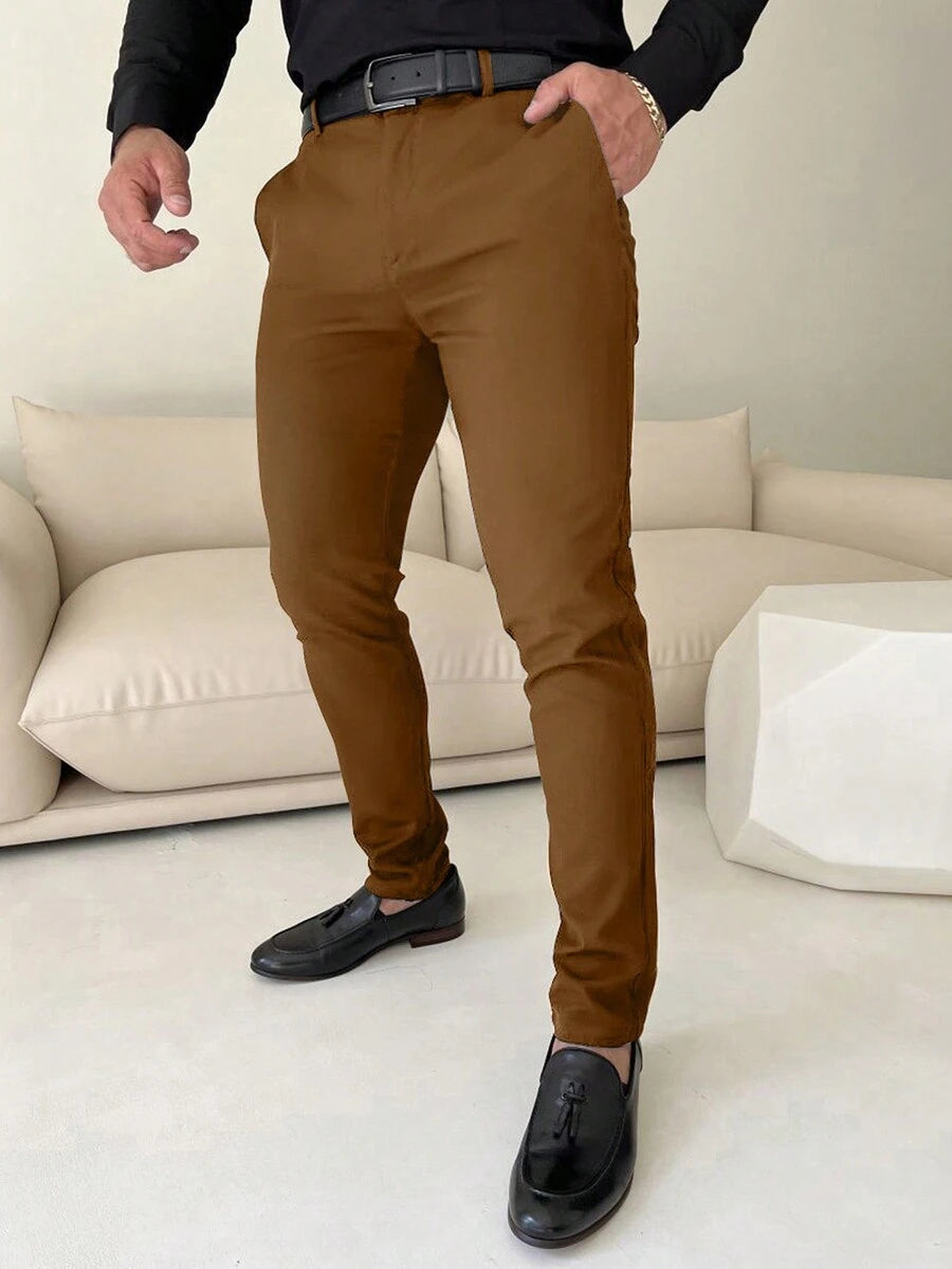 Manfinity Mode Men's Solid Color Zipper-Fly Straight Pants With Built-In Zipper Pocket
