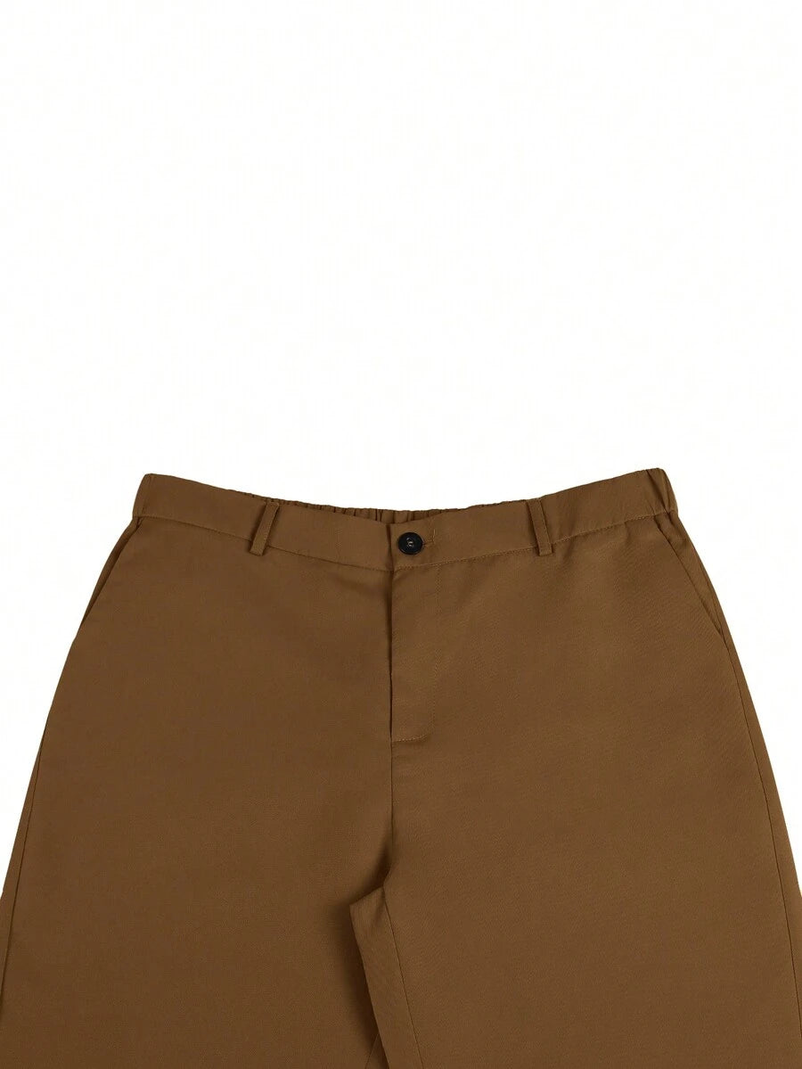 Manfinity Mode Men's Solid Color Zipper-Fly Straight Pants With Built-In Zipper Pocket