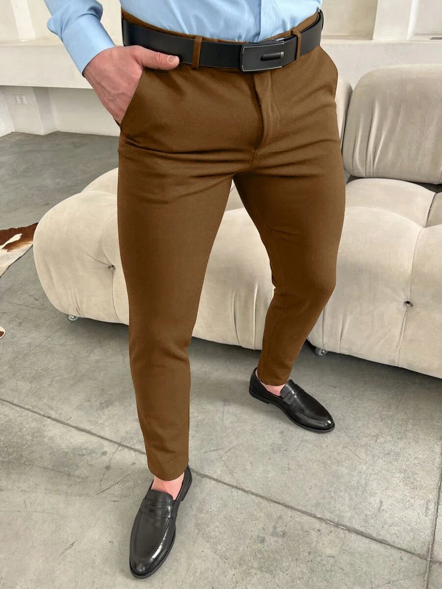 Manfinity Mode Men's Solid Color Zipper-Fly Straight Pants With Built-In Zipper Pocket