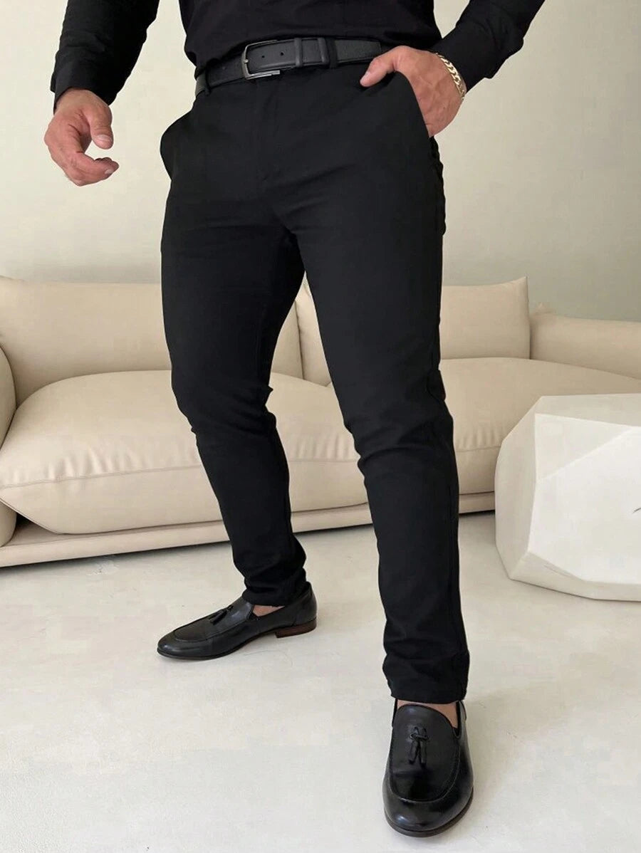 Manfinity Mode Men's Solid Color Zipper-Fly Straight Pants With Built-In Zipper Pocket