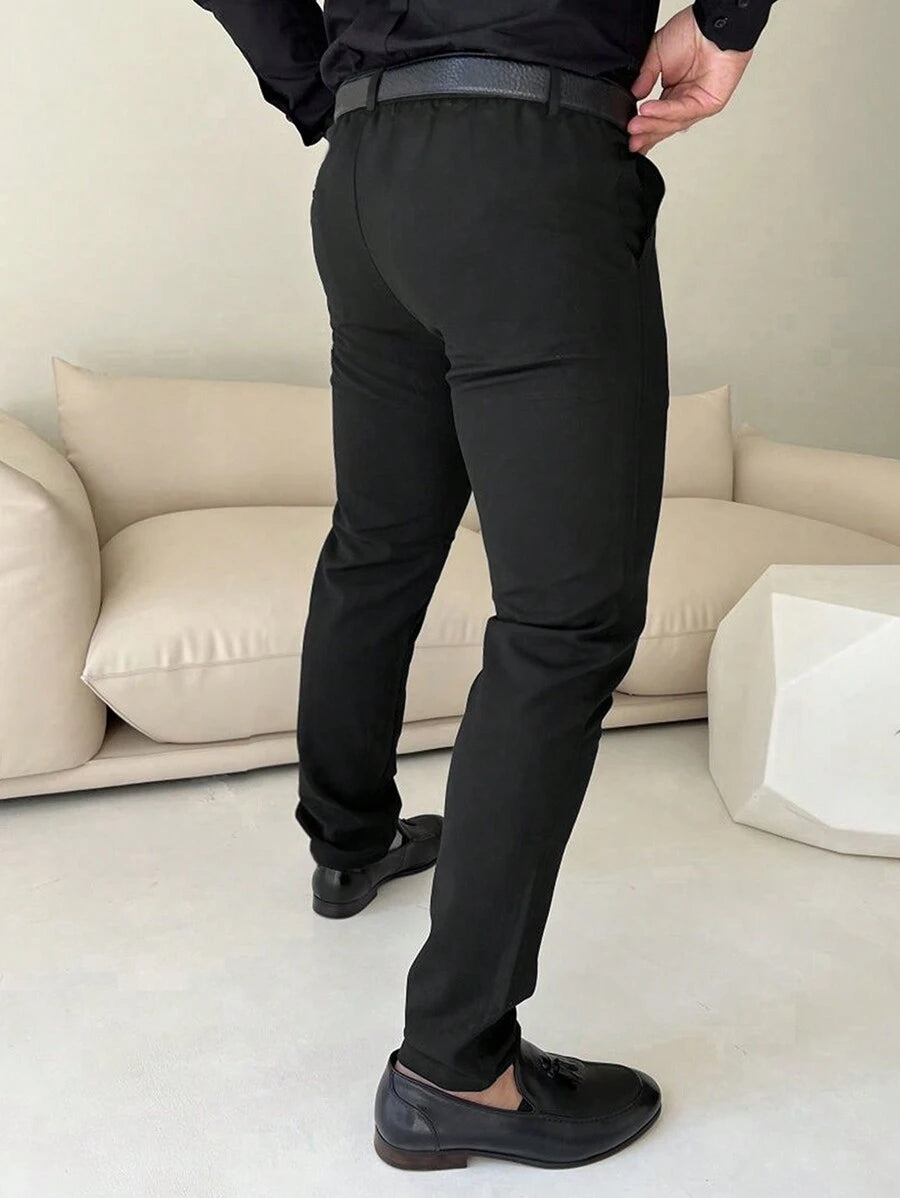 Manfinity Mode Men's Solid Color Zipper-Fly Straight Pants With Built-In Zipper Pocket