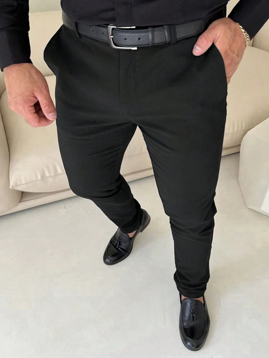 Manfinity Mode Men's Solid Color Zipper-Fly Straight Pants With Built-In Zipper Pocket