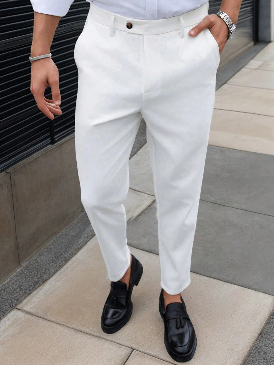 Manfinity Mode Men's Solid Color Simple Daily Slim Fit Suit Pants