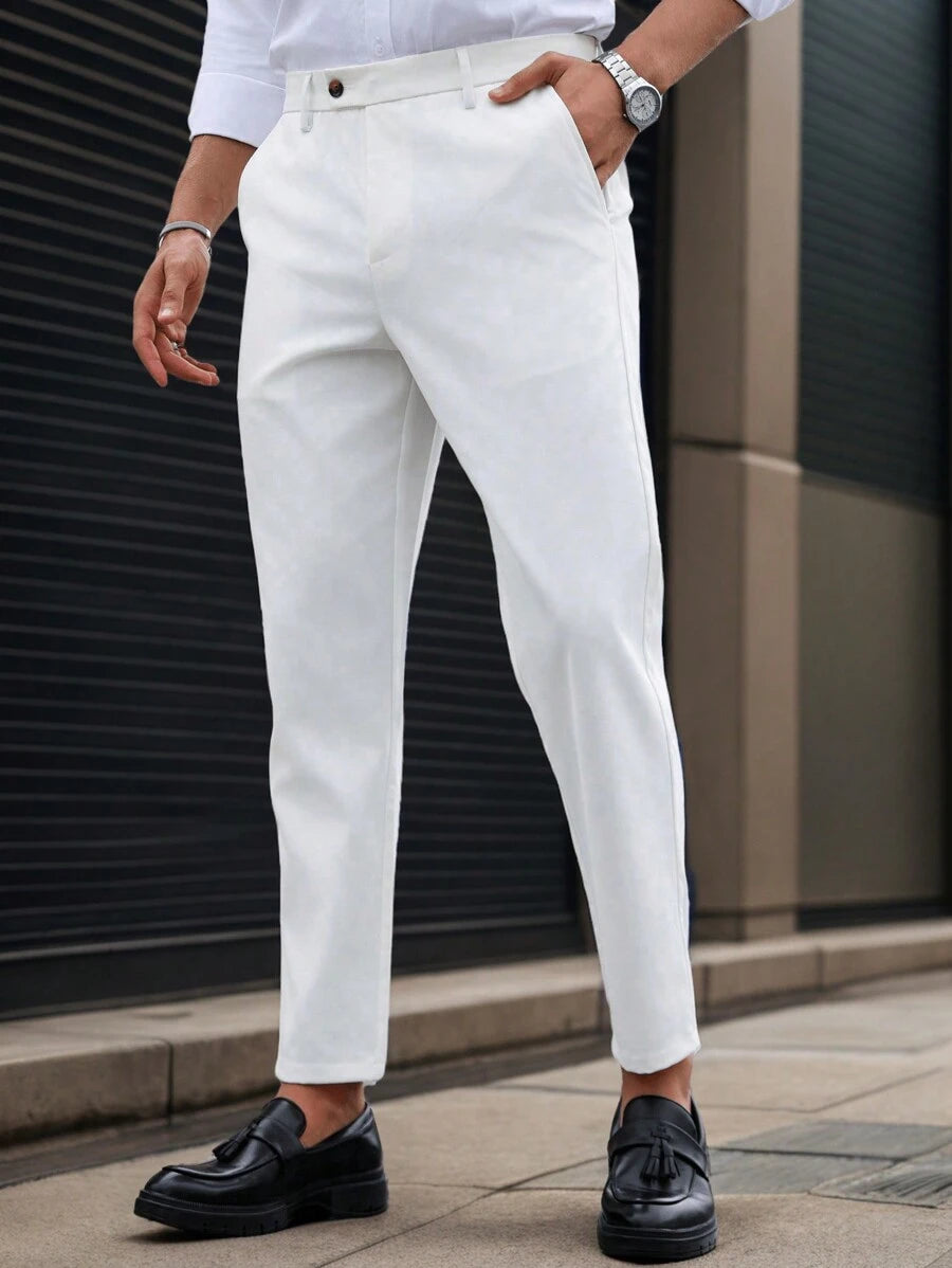 Manfinity Mode Men's Solid Color Simple Daily Slim Fit Suit Pants