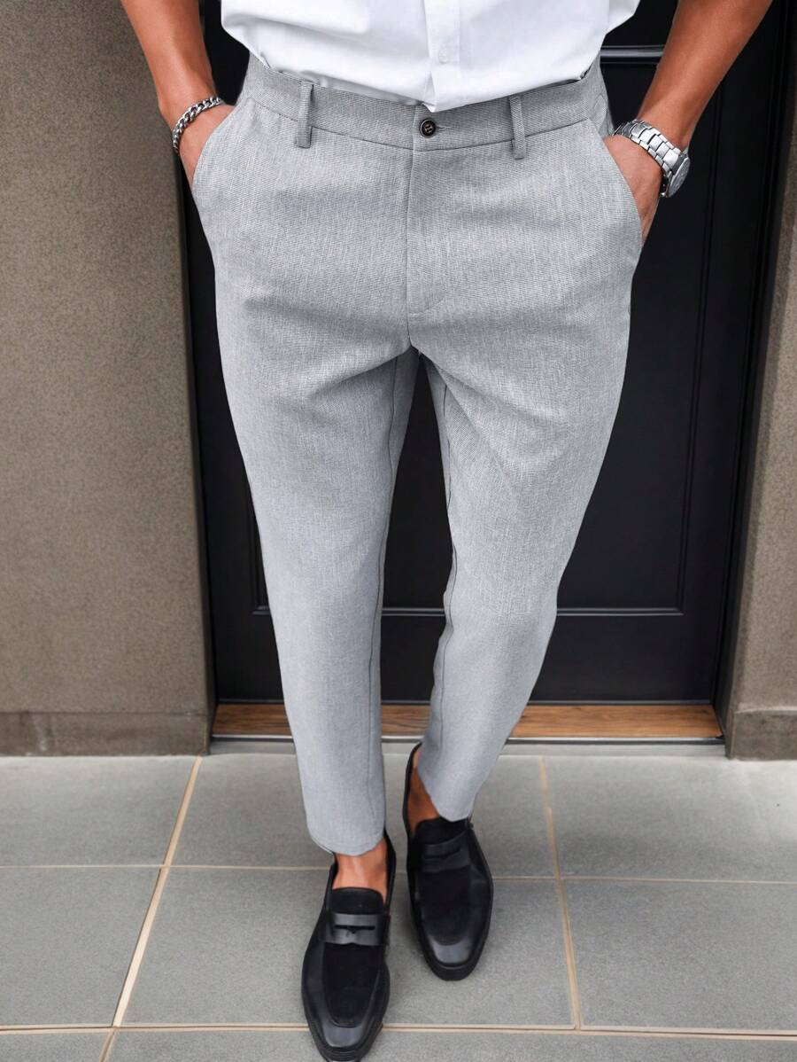 Manfinity Mode Solid Color Slim Fit Suit Pants With Pockets