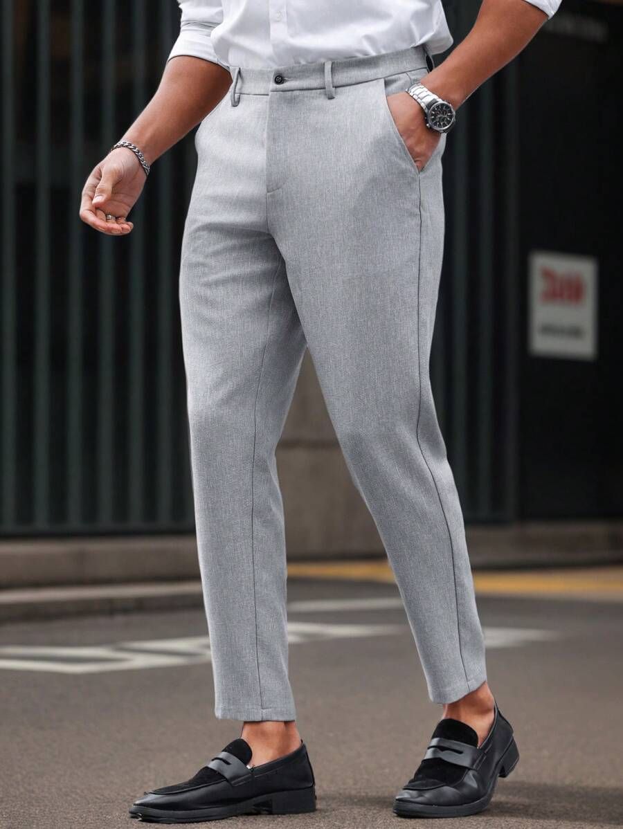 Manfinity Mode Solid Color Slim Fit Suit Pants With Pockets