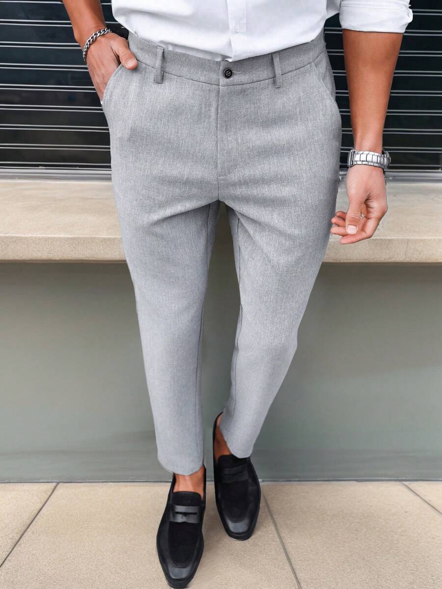 Manfinity Mode Solid Color Slim Fit Suit Pants With Pockets