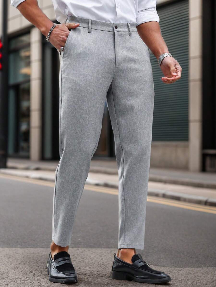 Manfinity Mode Solid Color Slim Fit Suit Pants With Pockets