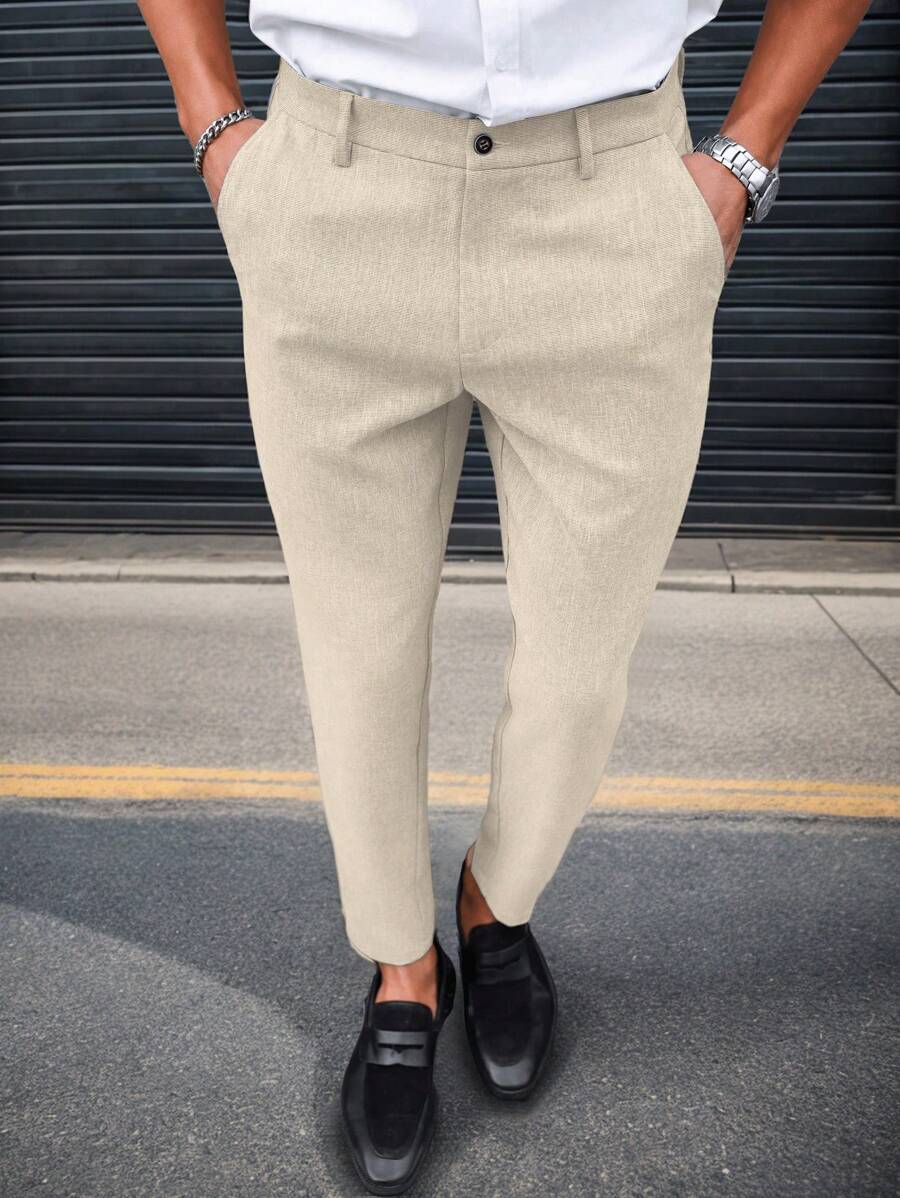 Manfinity Mode Solid Color Slim Fit Suit Pants With Pockets