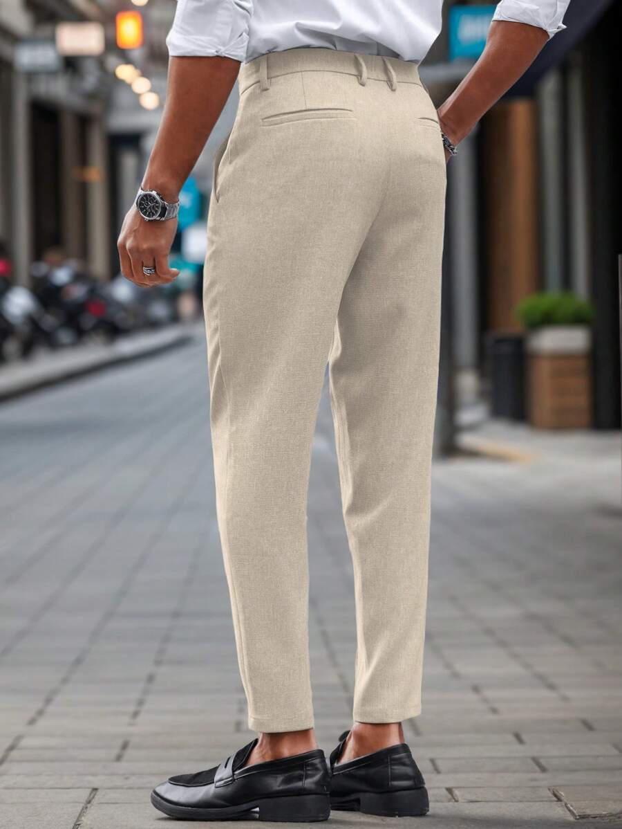 Manfinity Mode Solid Color Slim Fit Suit Pants With Pockets