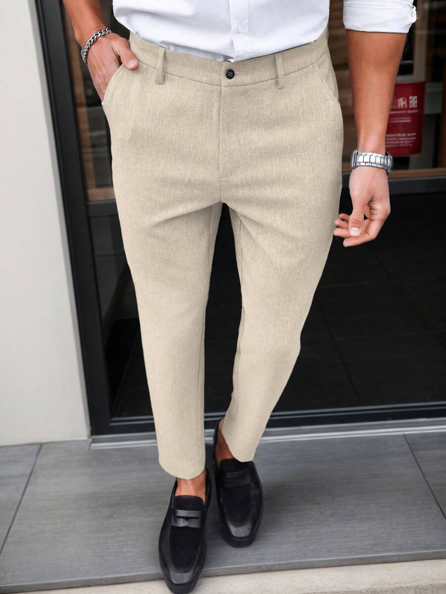 Manfinity Mode Solid Color Slim Fit Suit Pants With Pockets