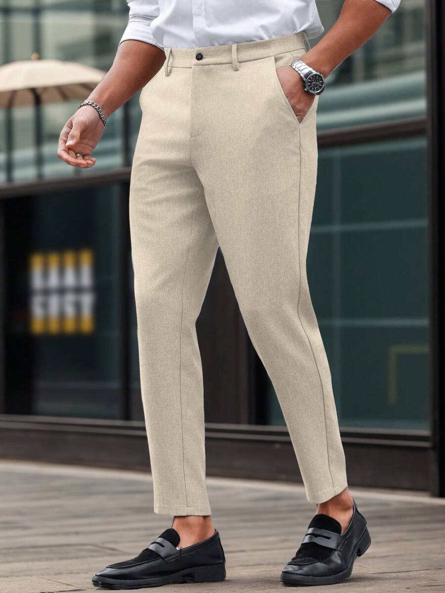 Manfinity Mode Solid Color Slim Fit Suit Pants With Pockets