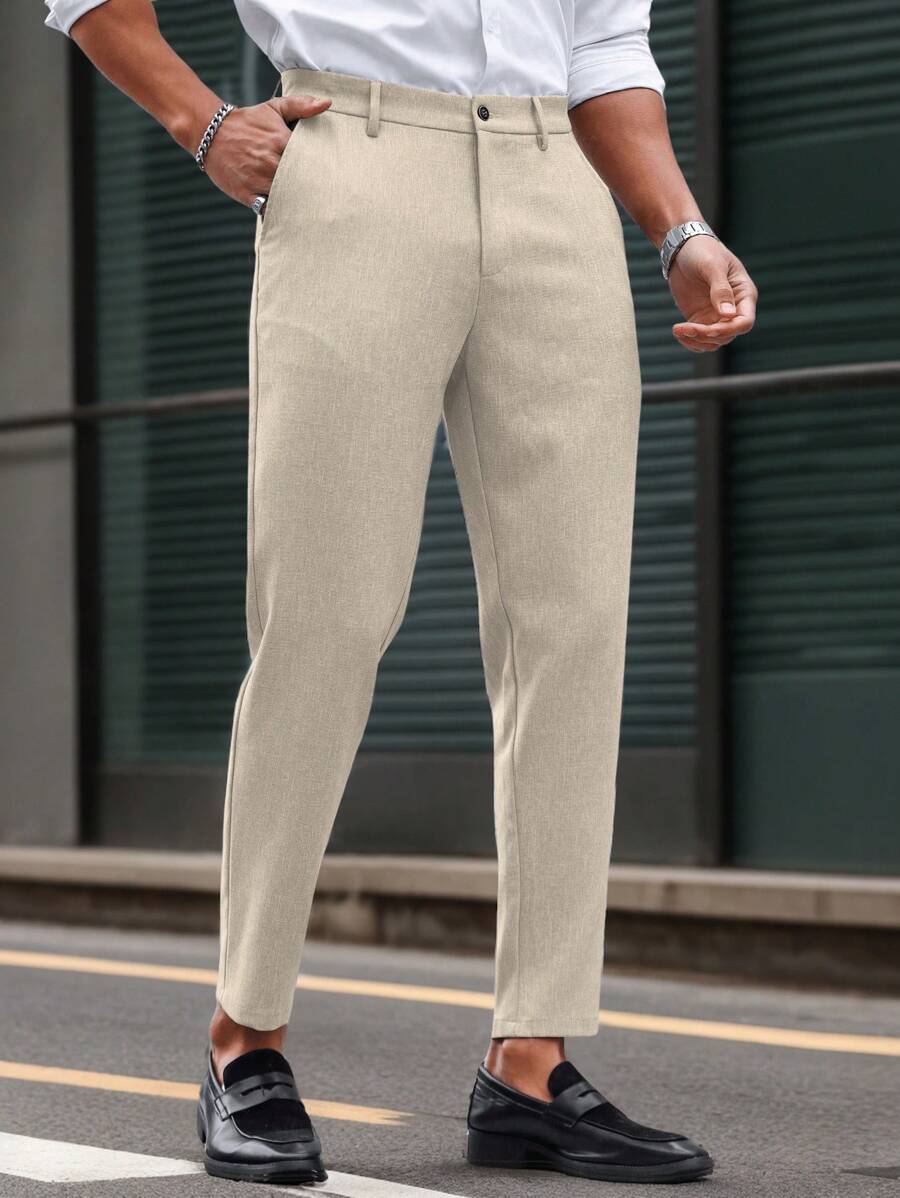 Manfinity Mode Solid Color Slim Fit Suit Pants With Pockets
