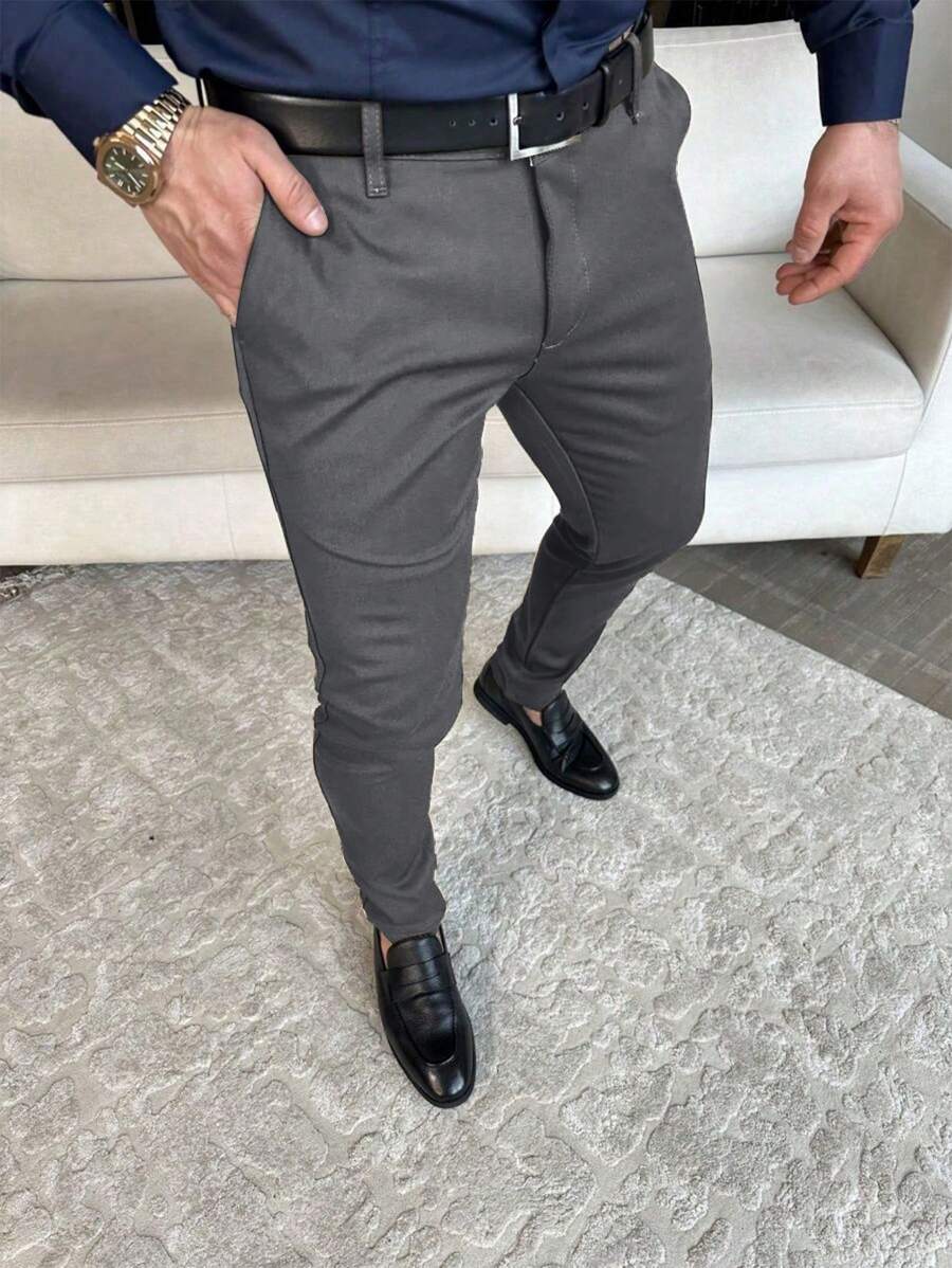 Manfinity Mode Men's Plain Pocket Minimalist Suit Pants, Casual Everyday Wear, Old Money Style