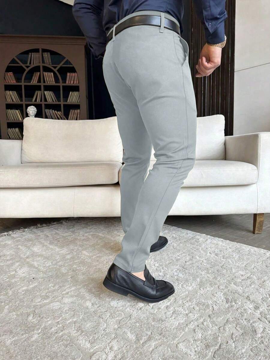 Manfinity Mode Men's Plain Pocket Minimalist Suit Pants, Casual Everyday Wear, Old Money Style