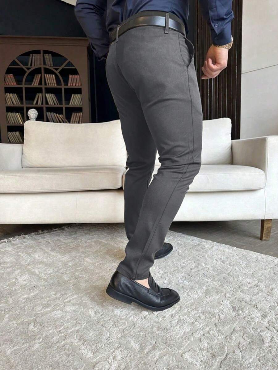 Manfinity Mode Men's Plain Pocket Minimalist Suit Pants, Casual Everyday Wear, Old Money Style