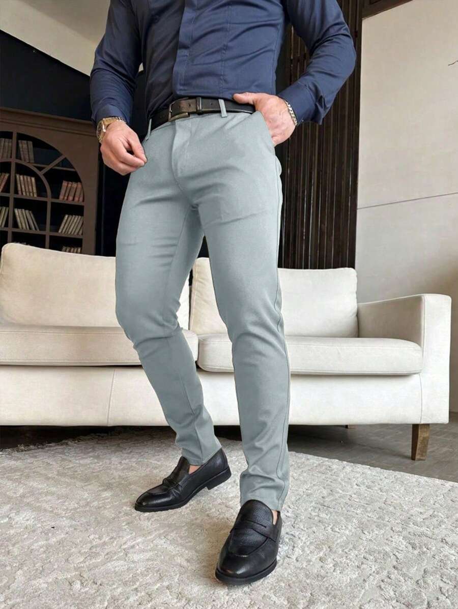 Manfinity Mode Men's Plain Pocket Minimalist Suit Pants, Casual Everyday Wear, Old Money Style