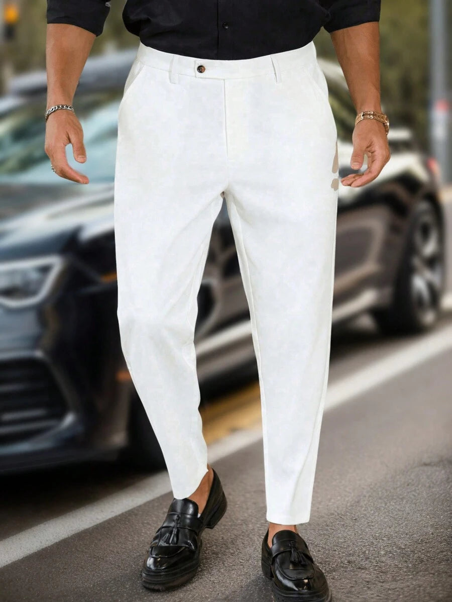 Manfinity Mode Men's Solid Color Simple Daily Slim Fit Suit Pants