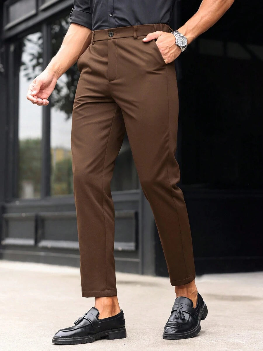 Manfinity Mode Men's Solid Color Zipper-Fly Straight Pants With Built-In Zipper Pocket