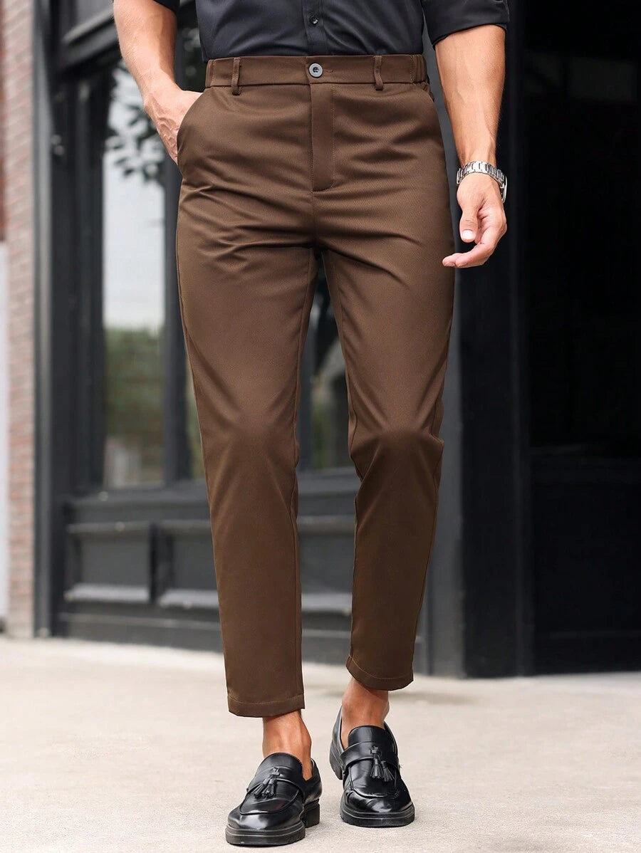Manfinity Mode Men's Solid Color Zipper-Fly Straight Pants With Built-In Zipper Pocket