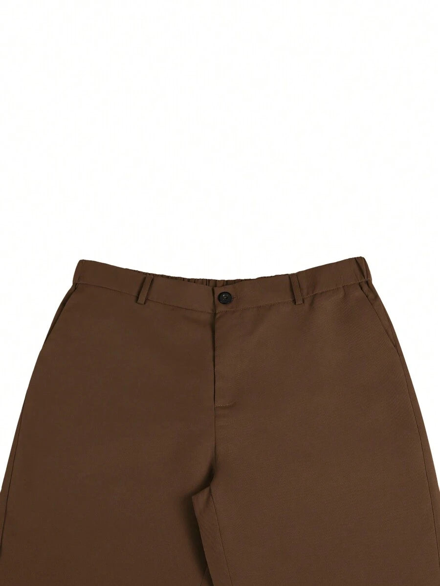 Manfinity Mode Men's Solid Color Zipper-Fly Straight Pants With Built-In Zipper Pocket
