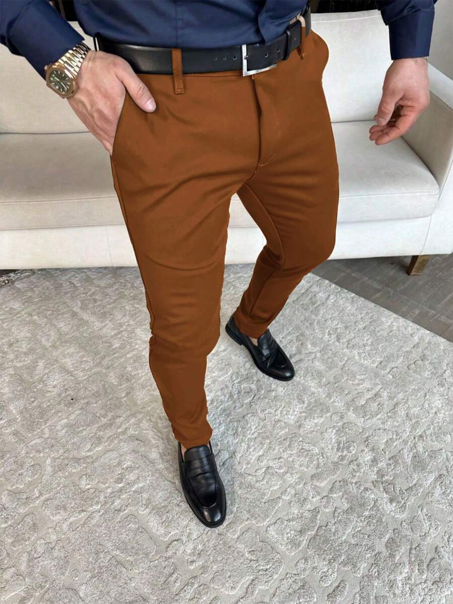 Manfinity Mode Men's Plain Pocket Minimalist Suit Pants, Casual Everyday Wear, Old Money Style