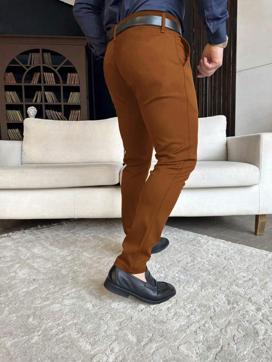 Manfinity Mode Men's Plain Pocket Minimalist Suit Pants, Casual Everyday Wear, Old Money Style