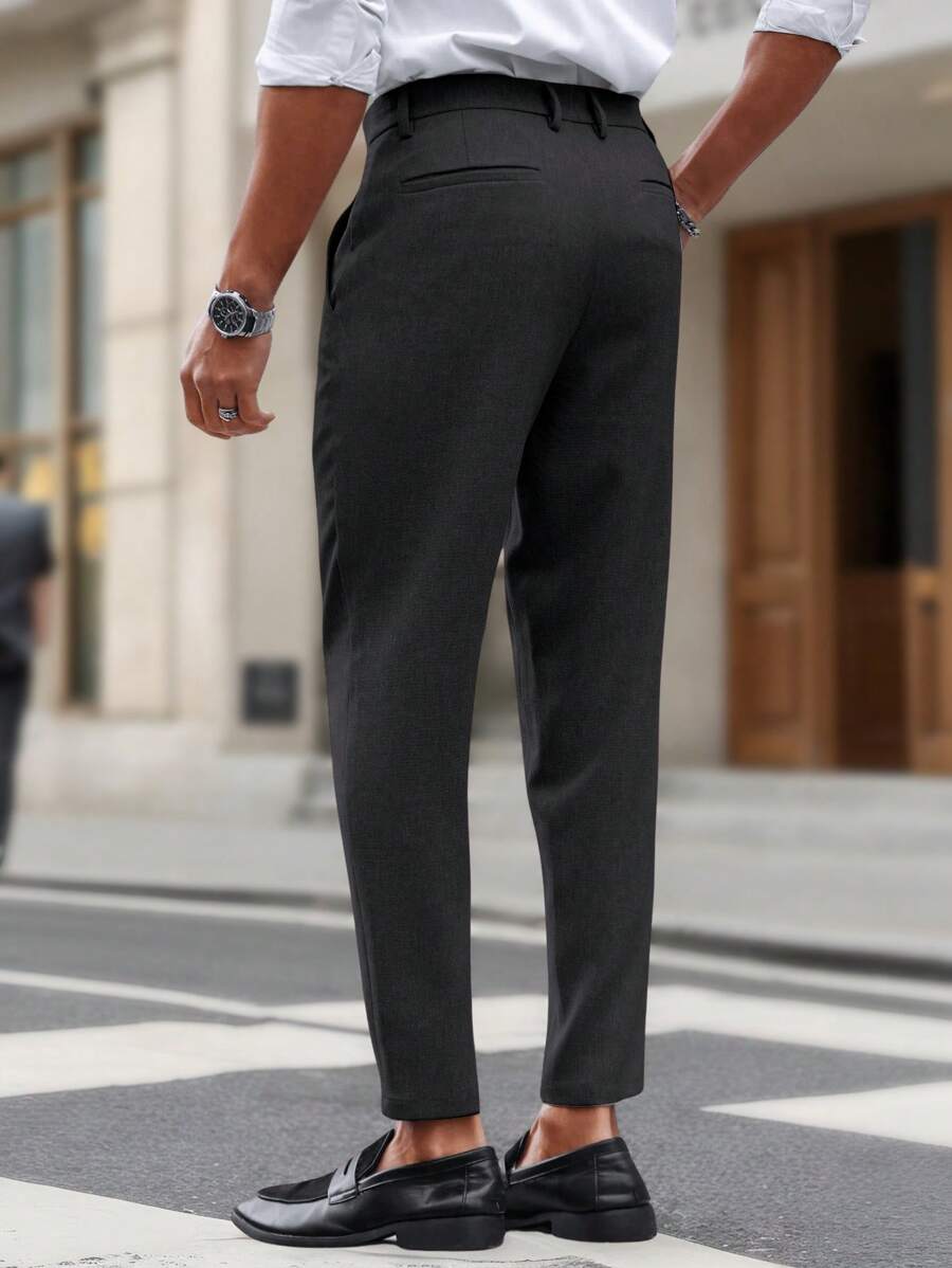 Manfinity Mode Solid Color Slim Fit Suit Pants With Pockets