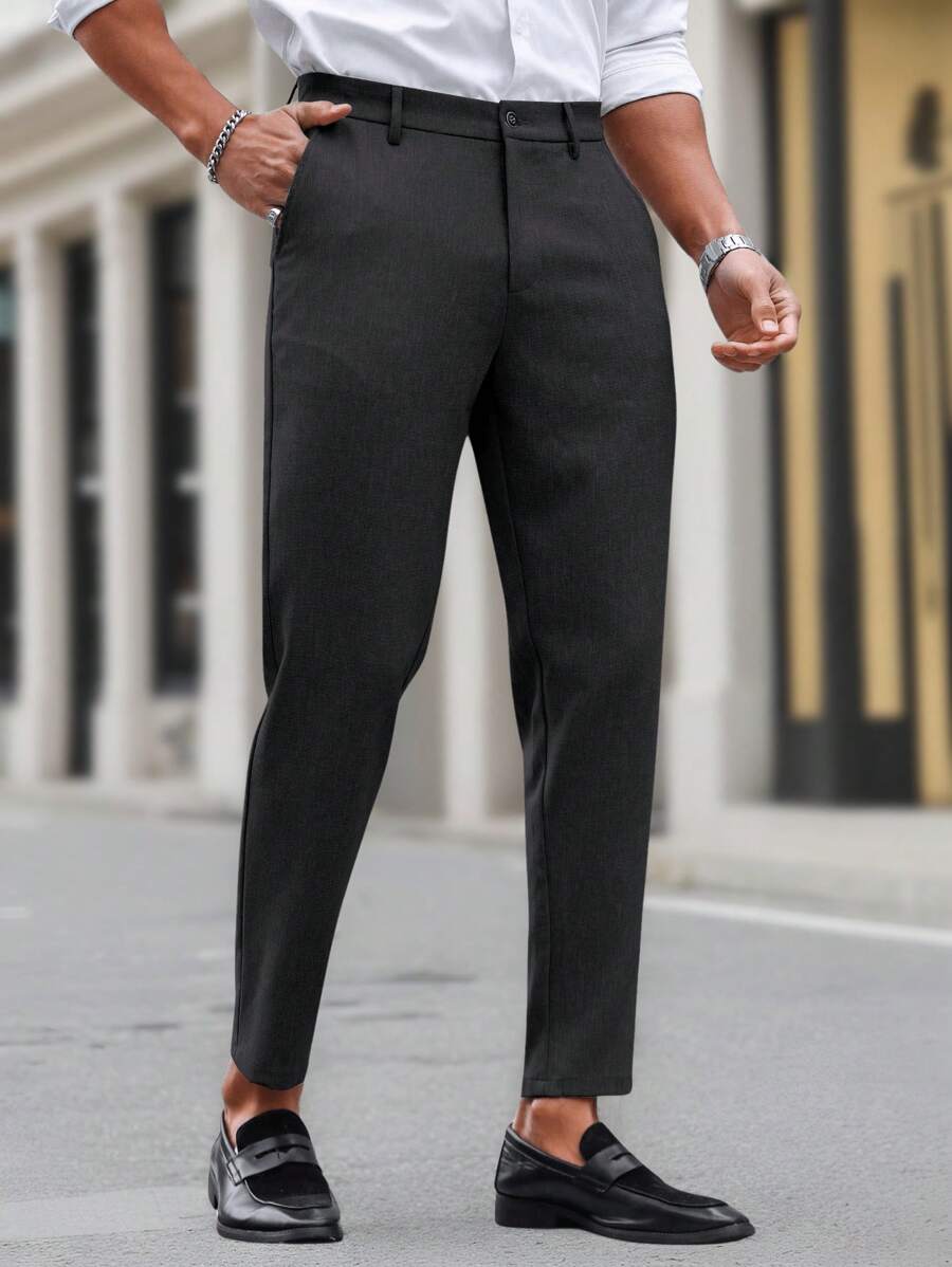 Manfinity Mode Solid Color Slim Fit Suit Pants With Pockets