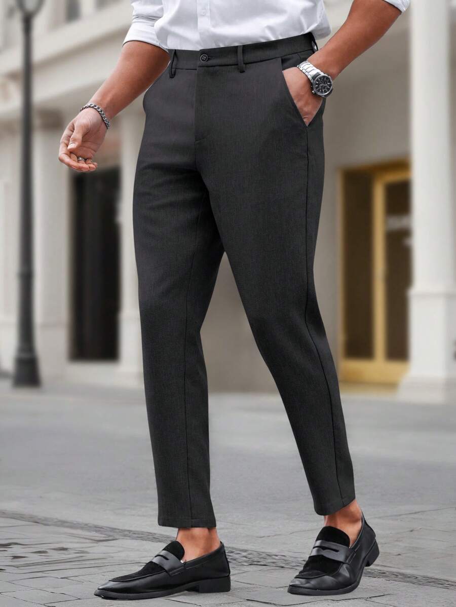Manfinity Mode Solid Color Slim Fit Suit Pants With Pockets