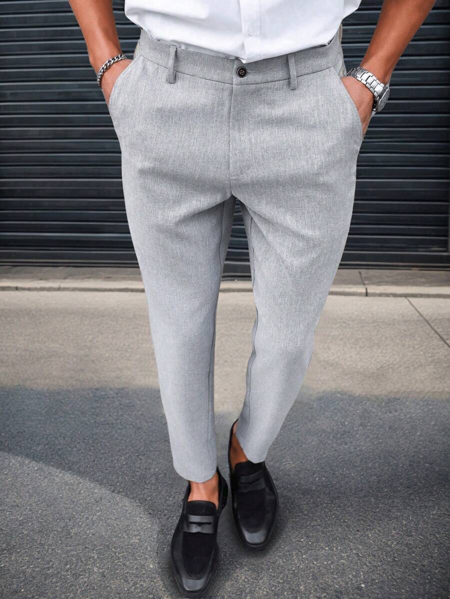 Manfinity Mode Solid Color Slim Fit Suit Pants With Pockets