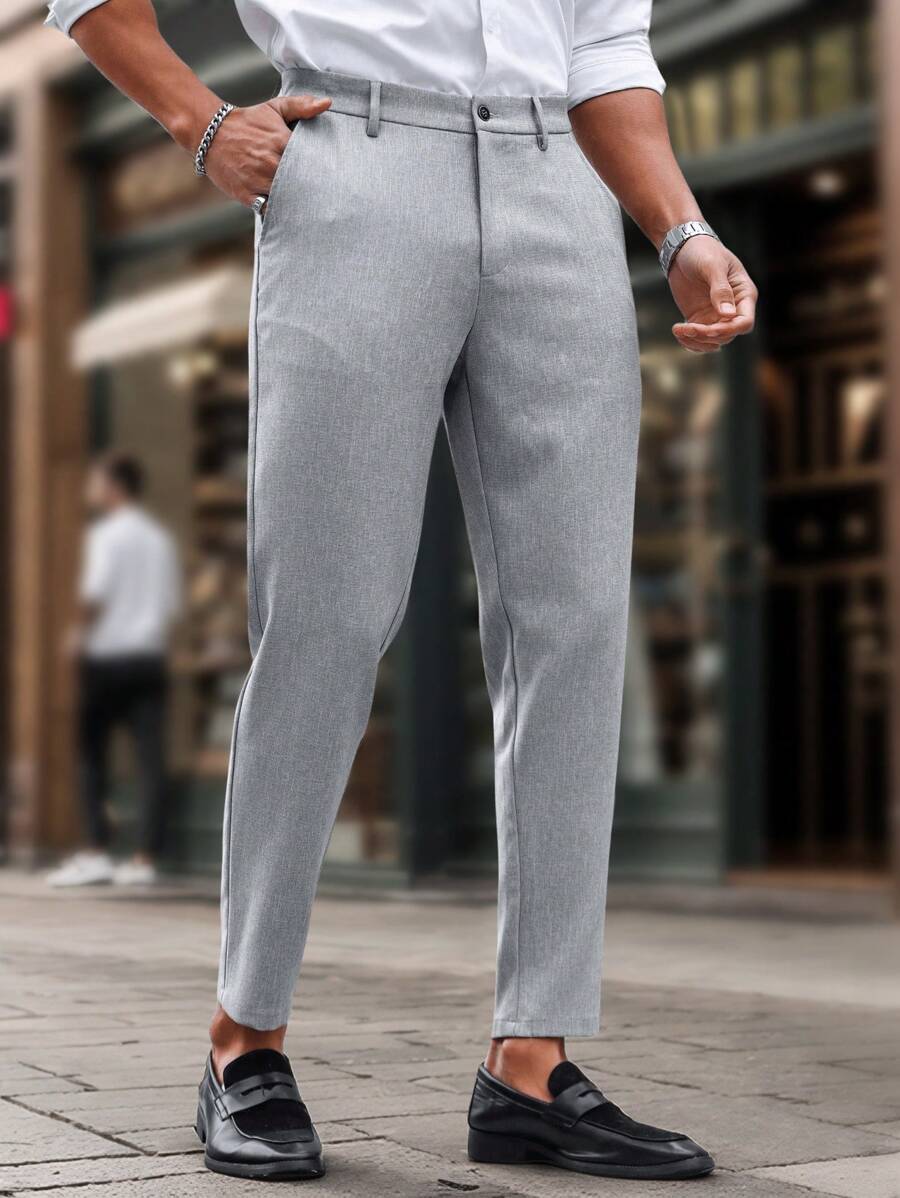 Manfinity Mode Solid Color Slim Fit Suit Pants With Pockets