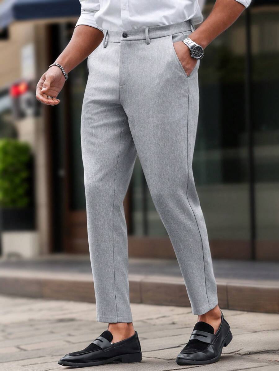 Manfinity Mode Solid Color Slim Fit Suit Pants With Pockets