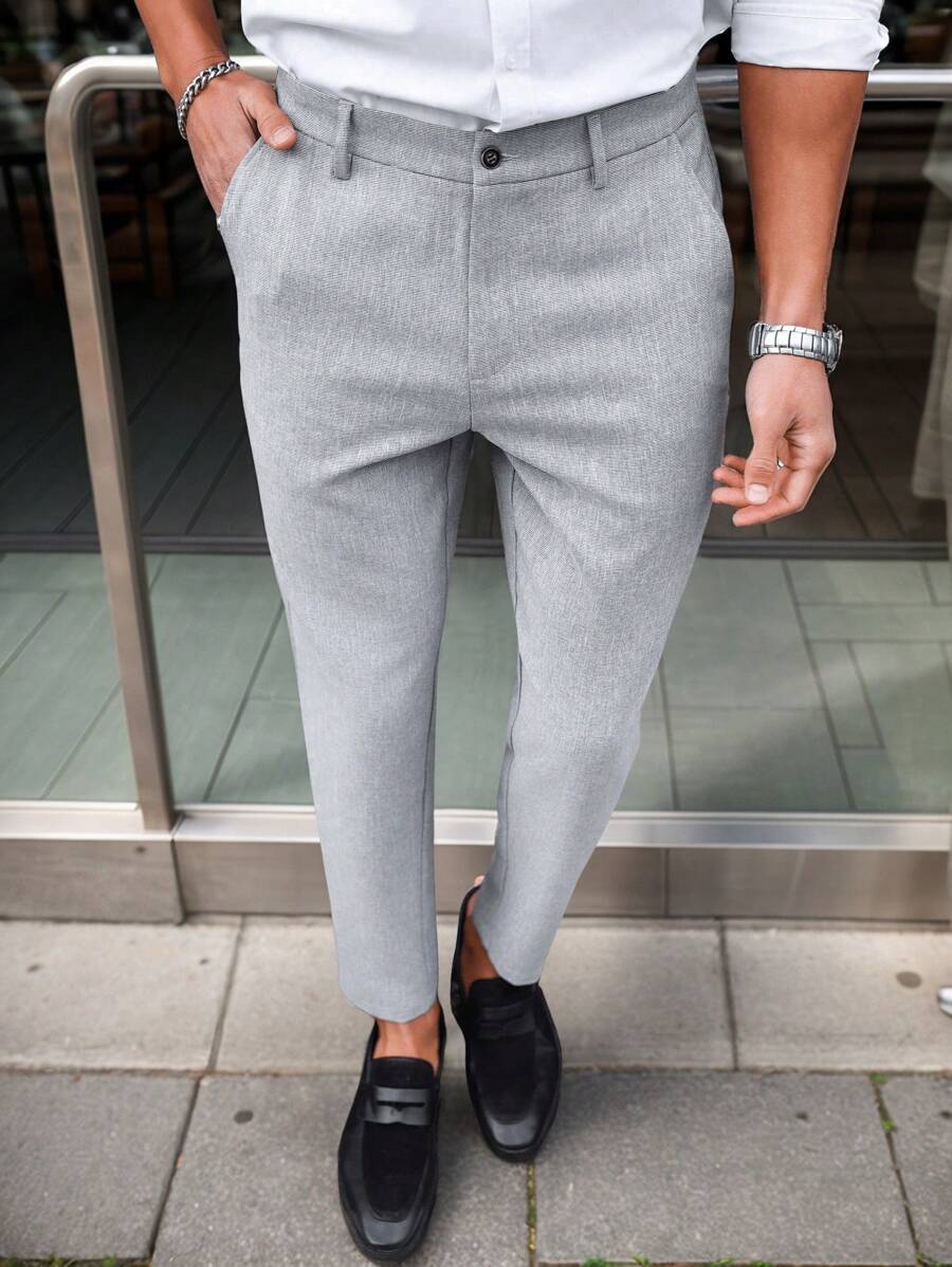 Manfinity Mode Solid Color Slim Fit Suit Pants With Pockets