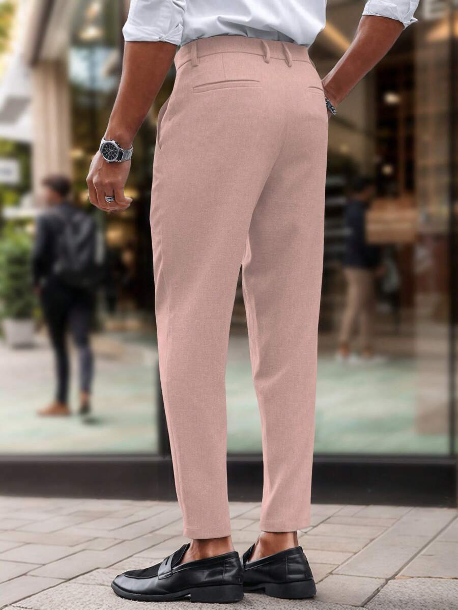 Manfinity Mode Solid Color Slim Fit Suit Pants With Pockets