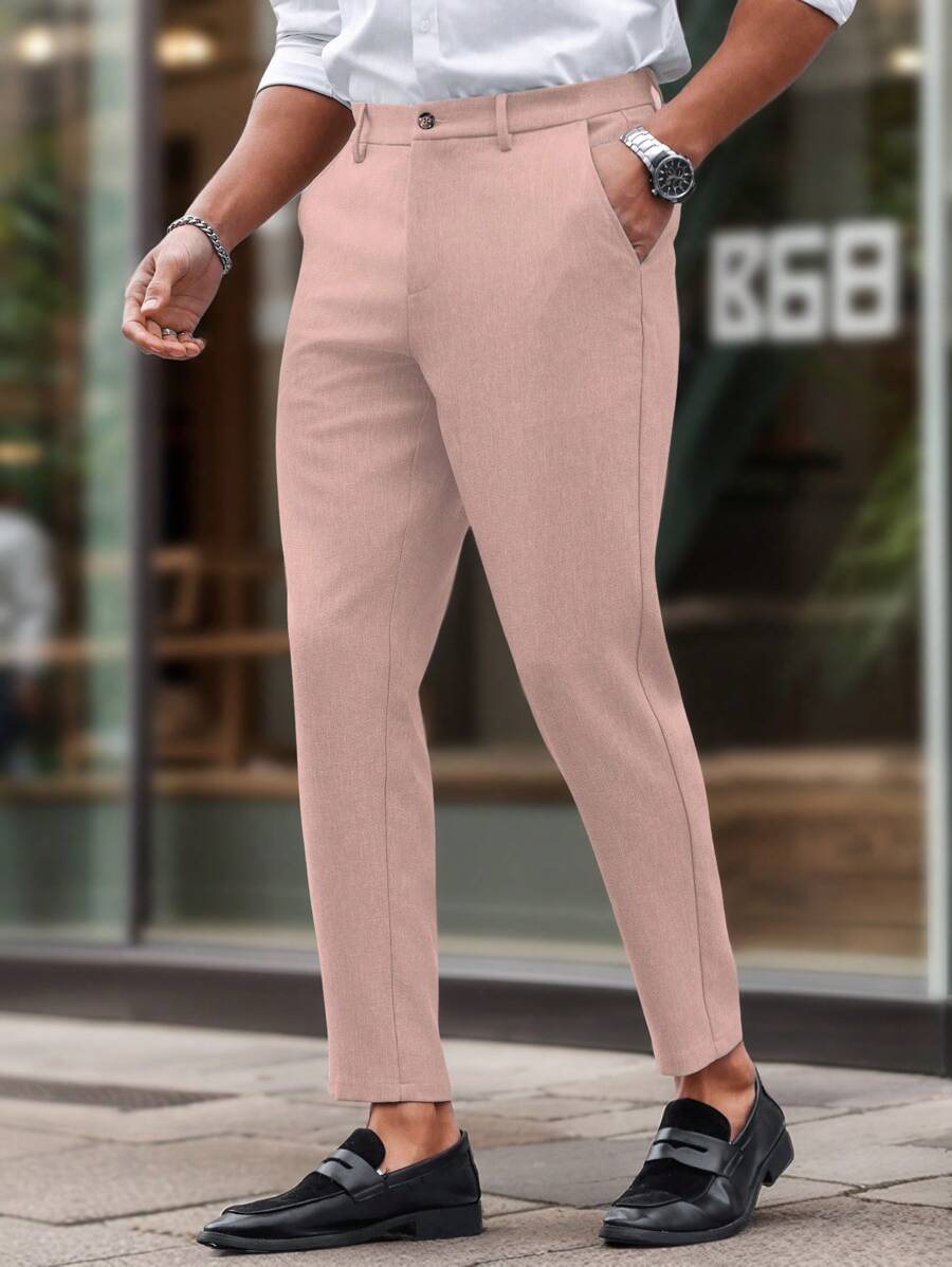 Manfinity Mode Solid Color Slim Fit Suit Pants With Pockets