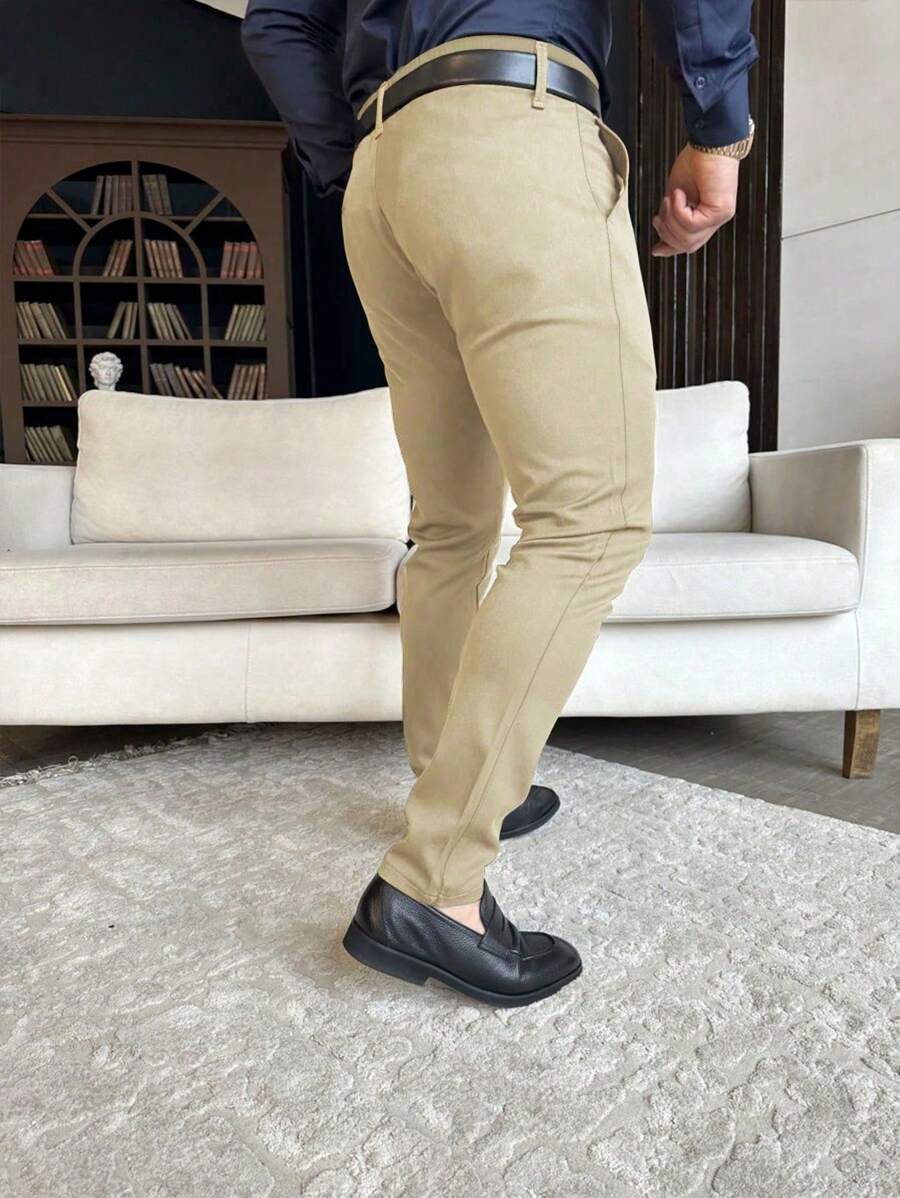 Manfinity Mode Men's Plain Pocket Minimalist Suit Pants, Casual Everyday Wear, Old Money Style