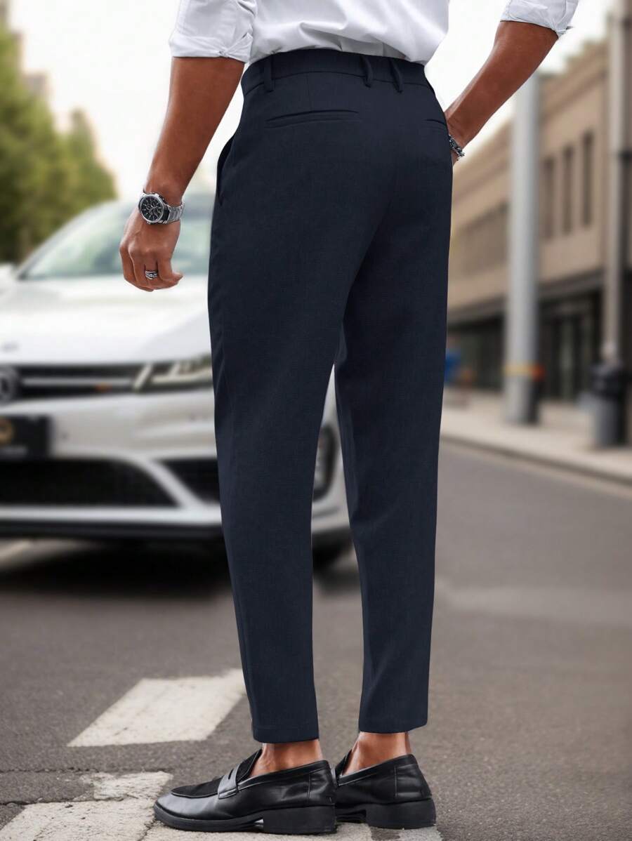 Manfinity Mode Solid Color Slim Fit Suit Pants With Pockets