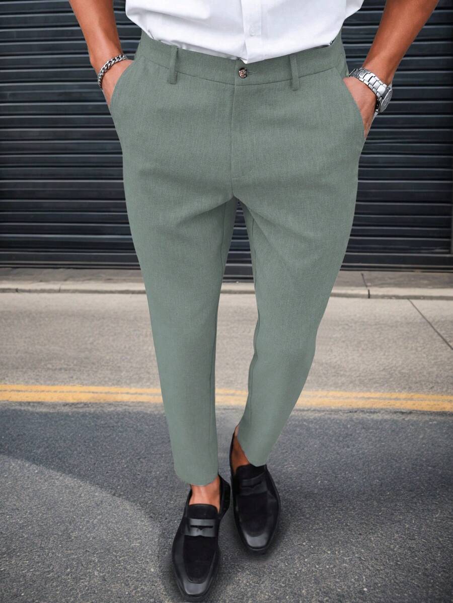 Manfinity Mode Solid Color Slim Fit Suit Pants With Pockets