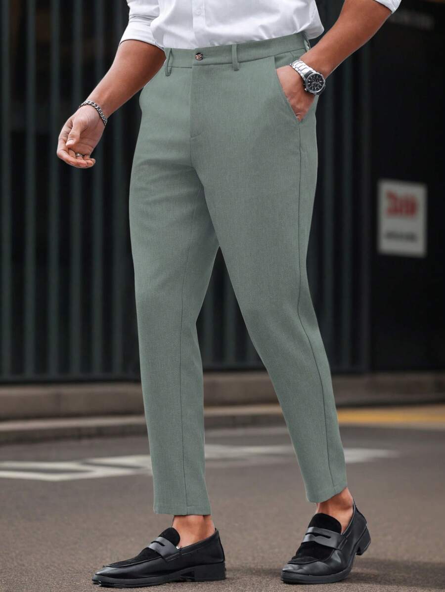 Manfinity Mode Solid Color Slim Fit Suit Pants With Pockets