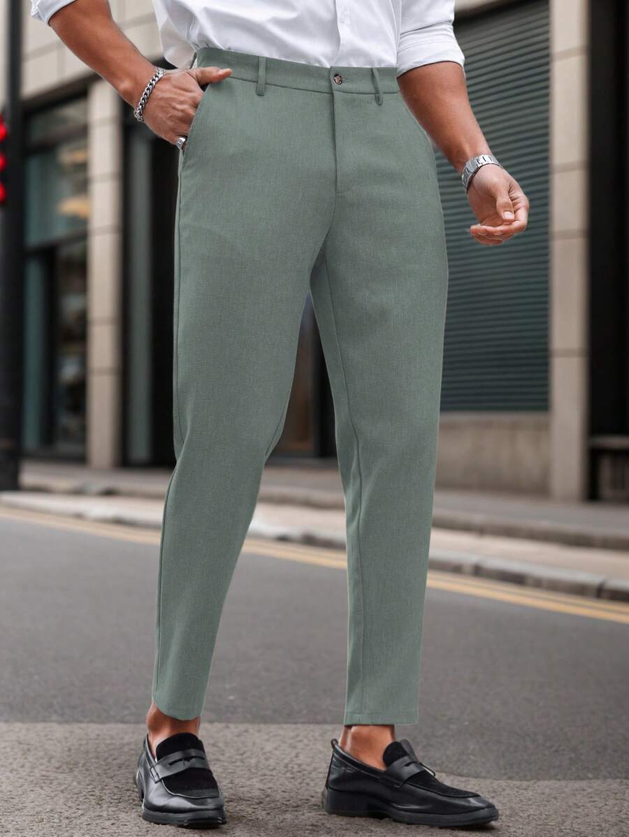 Manfinity Mode Solid Color Slim Fit Suit Pants With Pockets