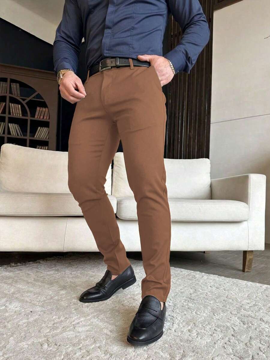 Manfinity Mode Men's Plain Pocket Minimalist Suit Pants, Casual Everyday Wear, Old Money Style