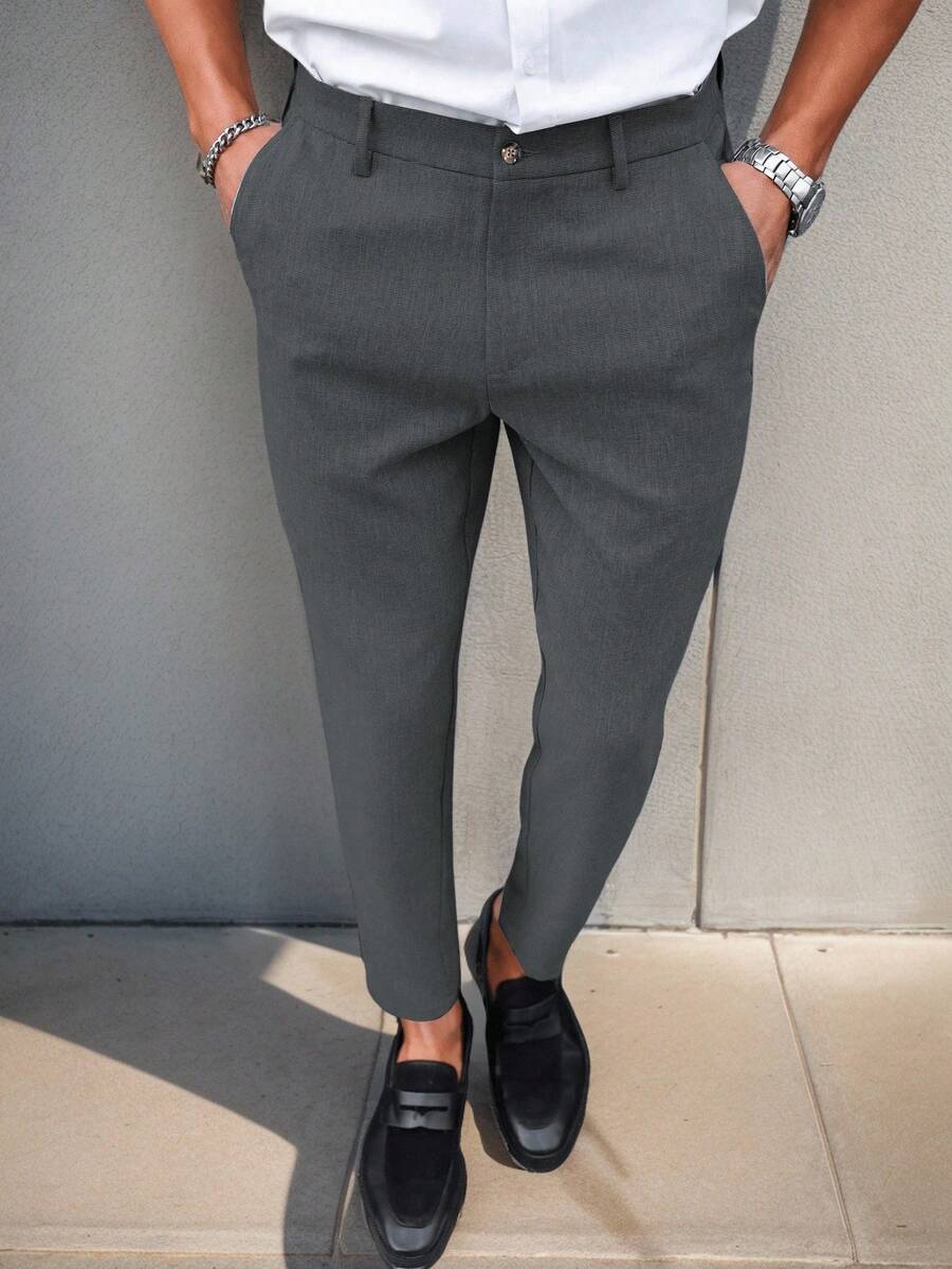 Manfinity Mode Solid Color Slim Fit Suit Pants With Pockets