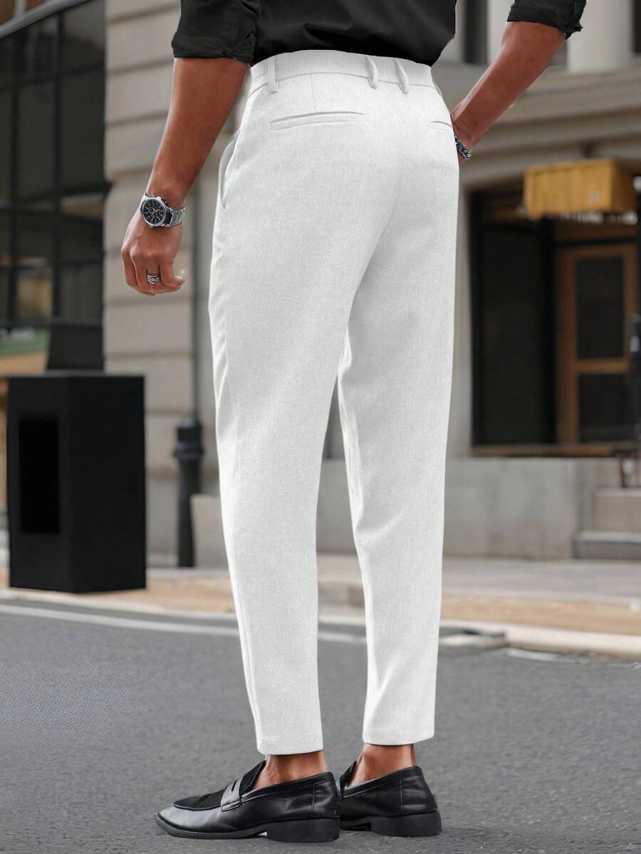 Manfinity Mode Solid Color Slim Fit Suit Pants With Pockets