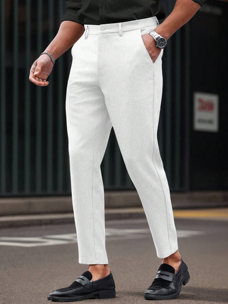 Manfinity Mode Solid Color Slim Fit Suit Pants With Pockets
