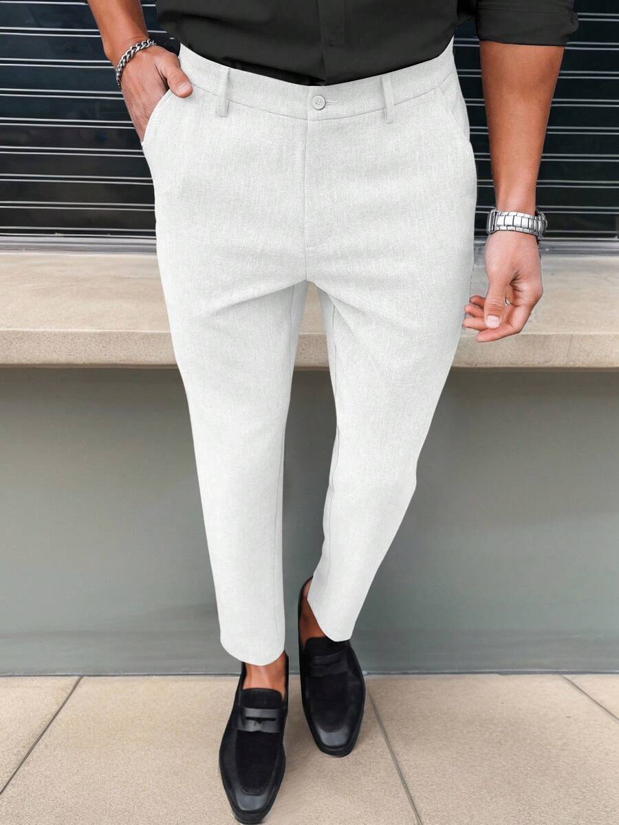 Manfinity Mode Solid Color Slim Fit Suit Pants With Pockets