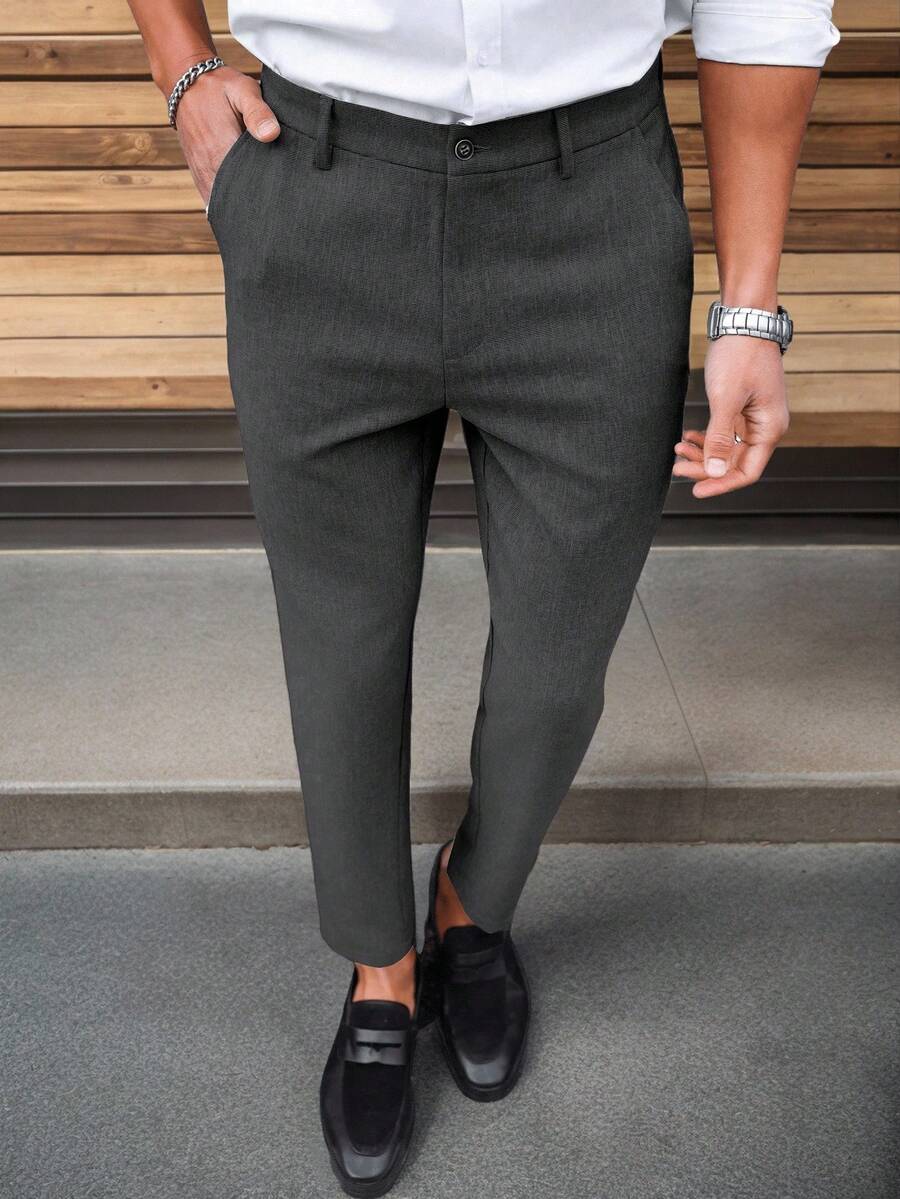 Manfinity Mode Solid Color Slim Fit Suit Pants With Pockets